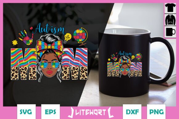Afro Bun Autism Mom Awareness SVG for Crafts and Graphics