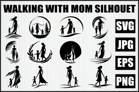 Walking with Mom Silhouette SVG Bundle: A Versatile Graphic for Crafts and Branding